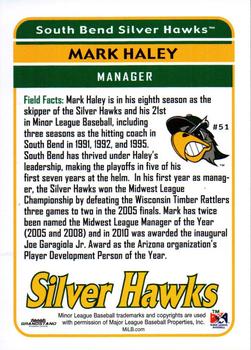 2012 Grandstand South Bend Silver Hawks #27 Mark Haley Back