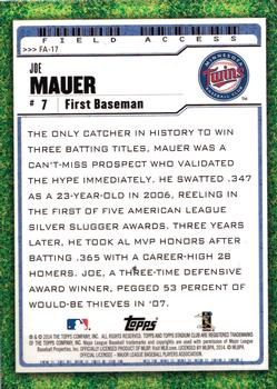 2014 Stadium Club - Field Access #FA-17 Joe Mauer Back