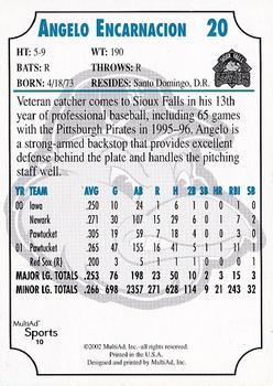 2002 MultiAd Sioux Falls Canaries #10 Angelo Encarnacion Back