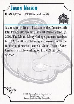 2002 MultiAd Sioux Falls Canaries #26 Jason Nelson Back