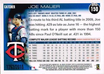 2010 Topps - Gold #150 Joe Mauer Back