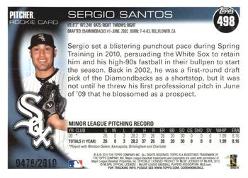2010 Topps - Gold #498 Sergio Santos Back