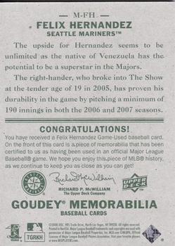 2008 Upper Deck Goudey - Memorabilia #M-FH Felix Hernandez Back