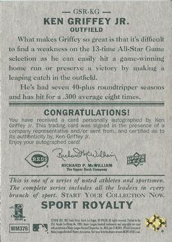2008 Upper Deck Goudey - Sport Royalty Autographs #GSR-KG Ken Griffey Jr. Back