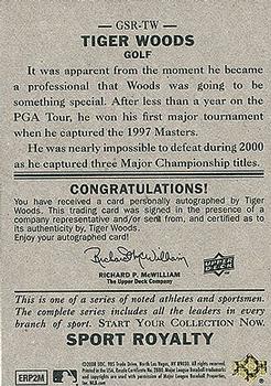2008 Upper Deck Goudey - Sport Royalty Autographs #GSR-TW Tiger Woods Back