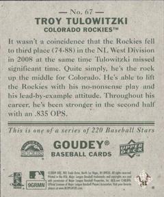 2009 Upper Deck Goudey - Mini Green Back #67 Troy Tulowitzki Back