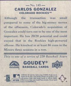 2009 Upper Deck Goudey - Mini Navy Blue Back #145 Carlos Gonzalez Back