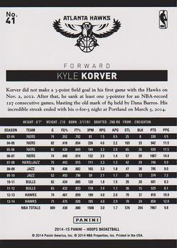 2014-15 Hoops - Red #41 Kyle Korver Back