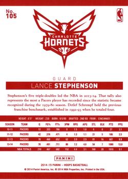 2014-15 Hoops - Red Back #105 Lance Stephenson Back