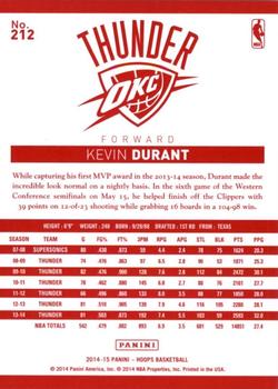 2014-15 Hoops - Red Back #212 Kevin Durant Back