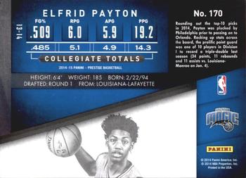 2014-15 Panini Prestige Premium #170 Elfrid Payton Back