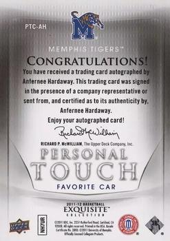 2011-12 Upper Deck Exquisite - Personal Touch - Favorite Car #PTC-AH Anfernee Hardaway Back