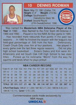 1990-91 Unocal Detroit Pistons #NNO Dennis Rodman Back