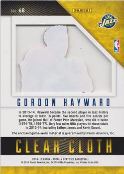 2014-15 Panini Totally Certified - Clear Cloth Jerseys Red #68 Gordon Hayward Back
