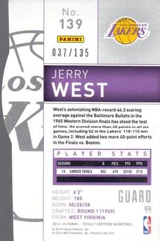 2014-15 Panini Totally Certified - Platinum Mirror Red Die Cuts #139 Jerry West Back