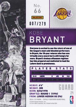 2014-15 Panini Totally Certified - Platinum Red #66a Kobe Bryant Back