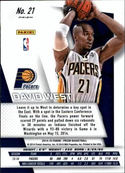 2014-15 Panini Prizm - Prizms Blue and Green Mosaic #21 David West Back