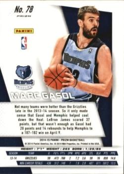 2014-15 Panini Prizm - Prizms Red White and Blue Pulsar #78 Marc Gasol Back