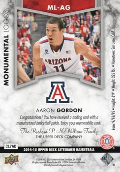 2014-15 Upper Deck Lettermen - Monumental Logo Puzzle Patches #ML-AG Aaron Gordon Back