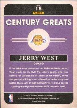 2014-15 Panini Threads - Century Greats Century Proof Gold #15 Jerry West Back