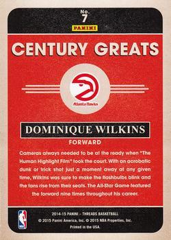 2014-15 Panini Threads - Century Greats Century Proof Platinum #7 Dominique Wilkins Back