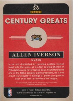 2014-15 Panini Threads - Century Greats Threads #28 Allen Iverson Back