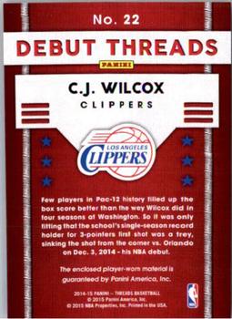 2014-15 Panini Threads - Debut Threads #22 C.J. Wilcox Back