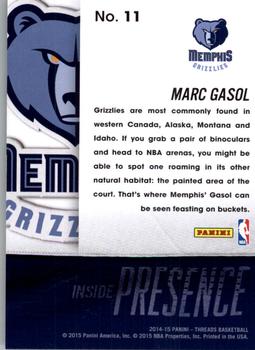 2014-15 Panini Threads - Inside Presence #11 Marc Gasol Back