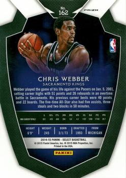 2014-15 Panini Select - Prizms Blue and Silver #162 Chris Webber Back