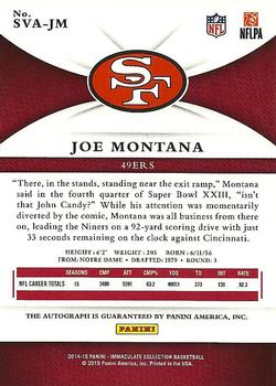 2014-15 Panini Immaculate Collection - Sports Variations Autographs #SVA-JM Joe Montana Back