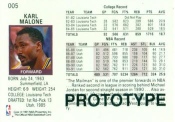 1991-92 Hoops Prototypes #005 Karl Malone Back