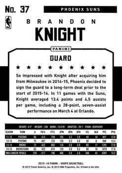 2015-16 Hoops #37 Brandon Knight Back