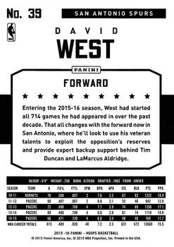 2015-16 Hoops #39 David West Back