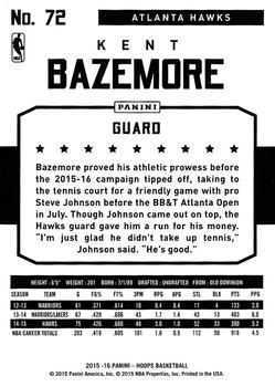 2015-16 Hoops #72 Kent Bazemore Back