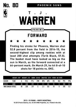 2015-16 Hoops #80 T.J. Warren Back