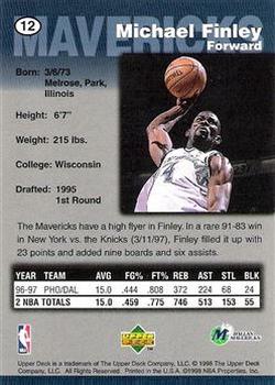 1998 Upper Deck/Pinnacle Kellogg's #12 Michael Finley Back