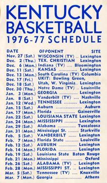 1976-77 Kentucky Wildcats Schedules #NNO Tim Stephens Back