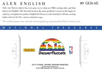 2014-15 Panini National Treasures - NBA Game Gear Signatures #GGS-AE Alex English Back