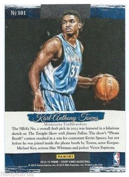 2015-16 Panini Court Kings #101 Karl-Anthony Towns Back