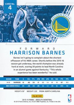 2015-16 Panini Absolute #4 Harrison Barnes Back