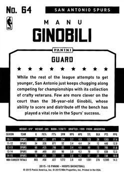 2015-16 Hoops - Silver #64 Manu Ginobili Back