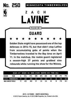 2015-16 Hoops - Artist Proof Black #250 Zach LaVine Back