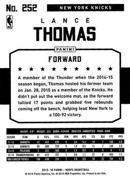 2015-16 Hoops - Artist Proof Black #252 Lance Thomas Back