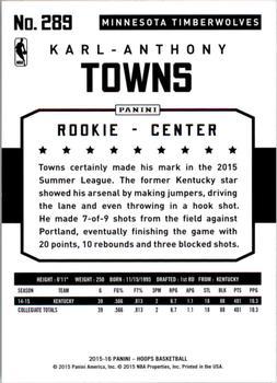 2015-16 Hoops - Artist Proof Black #289 Karl-Anthony Towns Back