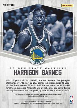 2015-16 Hoops - Rookie Remembrance #RR-HB Harrison Barnes Back