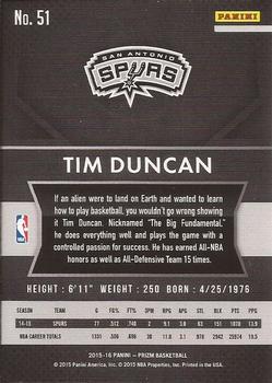 2015-16 Panini Prizm #51 Tim Duncan Back