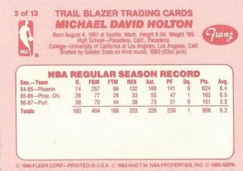 1987-88 Fleer Franz Portland Trail Blazers #3 Michael Holton Back