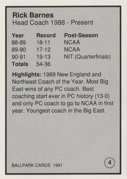 1991 Providence Friars All Time Greats #4 Rick Barnes Back