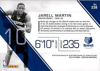 2015-16 Panini Prestige #238 Jarell Martin Back