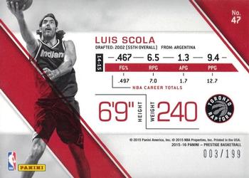 2015-16 Panini Prestige - Bonus Shots Red #47 Luis Scola Back